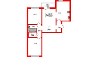 Квартира в ЖК 'Цветной город', 3 комнатная, 59.8 м², 5 этаж
