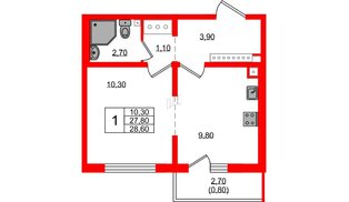 Квартира в ЖК 'Цветной город', 1 комнатная, 28.6 м², 24 этаж