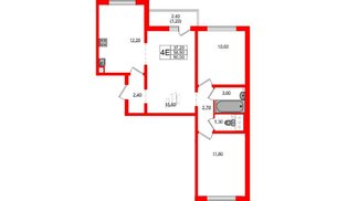 Квартира в ЖК 'Цветной город', 3 комнатная, 60 м², 4 этаж