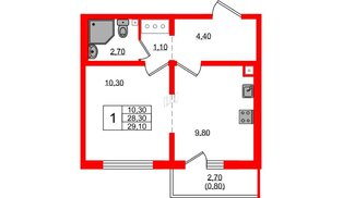 Квартира в ЖК 'Цветной город', 1 комнатная, 29.1 м², 18 этаж