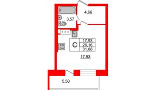 Квартира в ЖК «Северный», студия, 26.37 м², 11 этаж