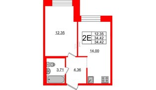 Квартира в ЖК «Северный», 1 комнатная, 34.42 м², 1 этаж
