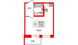 Квартира в ЖК «Северный», студия, 28.42 м², 11 этаж