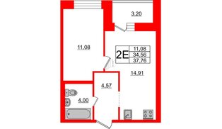 Квартира в ЖК «Северный», 1 комнатная, 34.56 м², 12 этаж