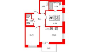 Квартира в ЖК «Северный», 2 комнатная, 55.2 м², 6 этаж