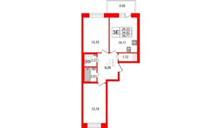 Квартира в ЖК «Северный», 2 комнатная, 54.82 м², 7 этаж