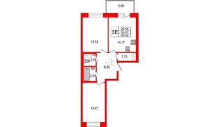 Квартира в ЖК «Северный», 2 комнатная, 55.07 м², 14 этаж