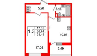 Квартира в ЖК «Солнечный город», 1 комнатная, 36.74 м², 1 этаж