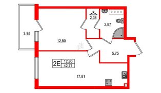 Квартира в ЖК «Новоорловский», 1 комнатная, 43.8 м², 17 этаж