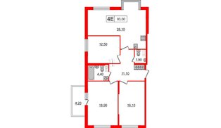 Квартира в ЖК Притяжение, 3 комнатная, 93 м², 5 этаж
