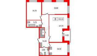 Квартира в ЖК Притяжение, 3 комнатная, 105.5 м², 3 этаж