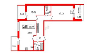 Квартира в ЖК Притяжение, 2 комнатная, 65.2 м², 9 этаж
