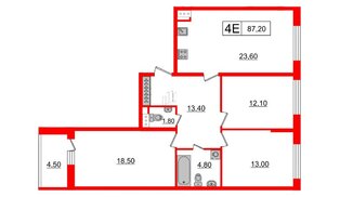 Квартира в ЖК Притяжение, 3 комнатная, 87.2 м², 4 этаж