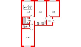 Квартира в ЖК 'Цветной город', 3 комнатная, 63.23 м², 3 этаж