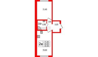 Квартира в ЖК 'Цветной город', 1 комнатная, 34.9 м², 5 этаж