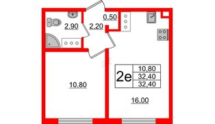 Квартира в ЖК 'Цветной город', 1 комнатная, 32.4 м², 4 этаж