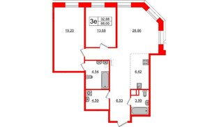 Квартира в ЖК Акцент, 2 комнатная, 88 м², 3 этаж