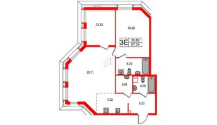 Квартира в ЖК Акцент, 2 комнатная, 86.96 м², 5 этаж