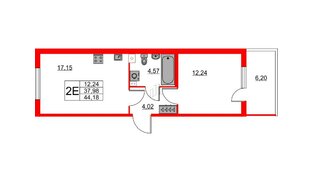 Квартира в ЖК Любоград, 1 комнатная, 37.98 м², 2 этаж