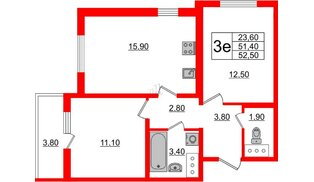 Квартира в ЖК 'Цивилизация', 2 комнатная, 52.5 м², 8 этаж