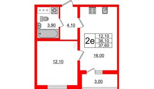 Квартира в ЖК 'Цивилизация', 1 комнатная, 37.6 м², 10 этаж