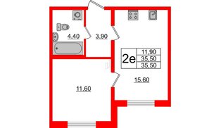 Квартира в ЖК 'Цивилизация', 1 комнатная, 34.7 м², 1 этаж