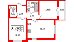 Квартира в ЖК 'Цивилизация', 2 комнатная, 51.7 м², 6 этаж