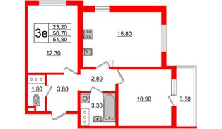 Квартира в ЖК 'Цивилизация', 2 комнатная, 52.2 м², 2 этаж