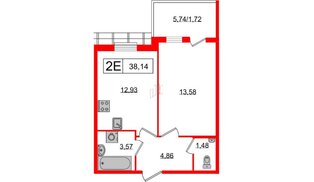 Квартира в ЖК «Юттери», 1 комнатная, 36.6 м², 5 этаж