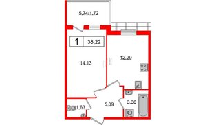 Квартира в ЖК «Юттери», 1 комнатная, 36.7 м², 5 этаж