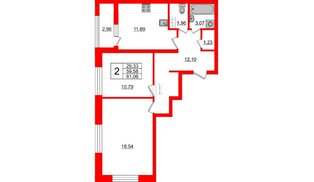 Квартира в ЖК БелАРТ, 2 комнатная, 61.06 м², 6 этаж