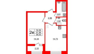 Квартира в ЖК БелАРТ, 1 комнатная, 38.53 м², 8 этаж