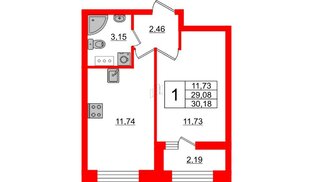 Квартира в ЖК БелАРТ, 1 комнатная, 30.18 м², 10 этаж