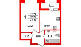 Квартира в ЖК БелАРТ, 1 комнатная, 33.48 м², 8 этаж