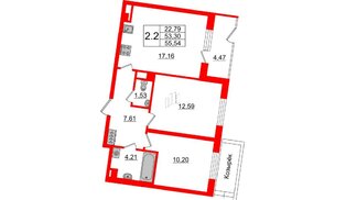 Квартира в ЖК Зеленый квартал на Пулковских высотах, 2 комнатная, 53.3 м², 1 этаж