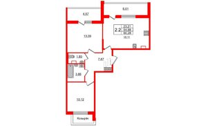Квартира в ЖК «Солнечный город», 2 комнатная, 54.98 м², 1 этаж