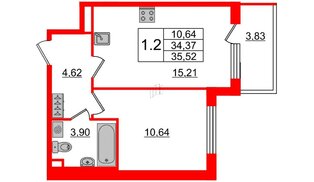 Квартира в ЖК Солнечный город. Резиденции, 1 комнатная, 34.37 м², 1 этаж