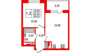 Квартира в ЖК Зеленый квартал на Пулковских высотах, 1 комнатная, 31.7 м², 3 этаж