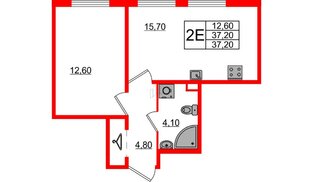 Квартира в ЖК Октябрьская Набережная, 1 комнатная, 37.2 м², 2 этаж
