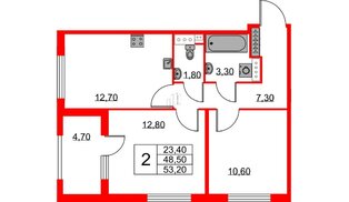 Квартира в ЖК Югтаун, 2 комнатная, 48.5 м², 4 этаж