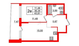 Квартира в ЖК ЦДС Новые горизонты-2, 1 комнатная, 36.34 м², 17 этаж