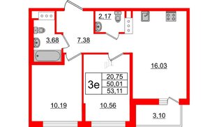 Квартира в ЖК ЦДС Новые горизонты-2, 2 комнатная, 49.97 м², 10 этаж