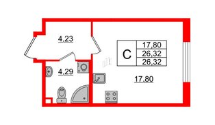 Квартира в ЖК ЦДС Новые горизонты-2, студия, 26.32 м², 4 этаж