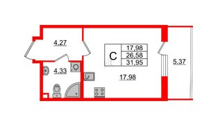 Квартира в ЖК ЦДС Новые горизонты-2, студия, 26.58 м², 9 этаж