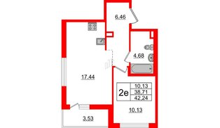 Квартира в ЖК ЦДС Новые горизонты-2, 1 комнатная, 38.51 м², 2 этаж