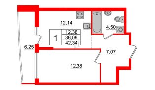 Квартира в ЖК ЦДС Новые горизонты-2, 1 комнатная, 36.09 м², 7 этаж