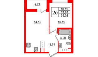 Квартира в ЖК ЦДС Новые горизонты-2, 1 комнатная, 32.28 м², 14 этаж