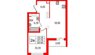 Квартира в ЖК ЦДС Новые горизонты-2, 1 комнатная, 37.75 м², 4 этаж
