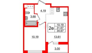 Квартира в ЖК ЦДС Новые горизонты-2, 1 комнатная, 31.67 м², 15 этаж