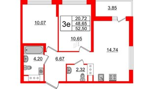 Квартира в ЖК ЦДС Новые горизонты-2, 2 комнатная, 48.65 м², 10 этаж